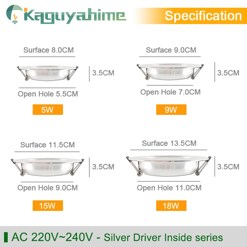 Kaguyahime светодиодный светильник 1pc / 4pcs 3W 5W 9W 15W 18W 220V круглые светодиодные лампы