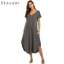 Ekouaer ночная рубашка женская ночная рубашка трапециевидной формы свободное асимметричное платье для сна с коротким рукавом ночная рубашка