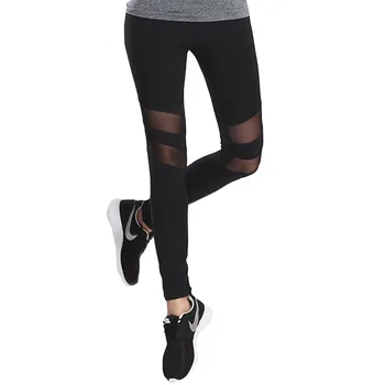 

SVOKOR Black Sexy Mesh Women's Fitness Leggings Polyester Breathable Gym Leggings Mid Length Hip Workout Leggings