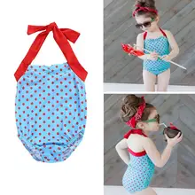 Пляжный Купальник для маленьких девочек; милый цельный купальник в горошек с принтом; купальный костюм; плавательный костюм; Одежда для пляжа; одежда для купания