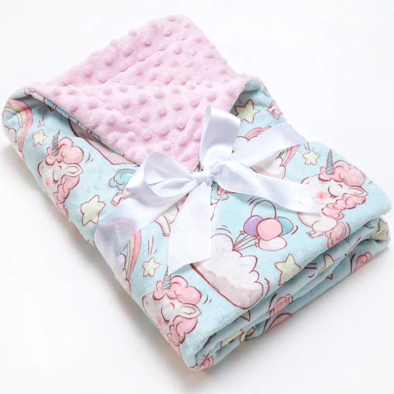 Muslinlife/детское одеяло в горошек с единорогом и Минки, детское одеяло с месячной вехой, мягкое фланелевое одеяло 70*100 см