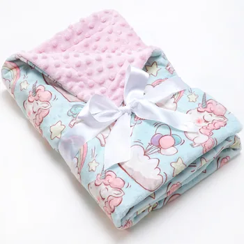 

Muslinlife Unicorn Minky Dot Kids Blanket Baby Monthly Milestone Baby Blanket Soft Flannel Receiving Blanket 70*100cm