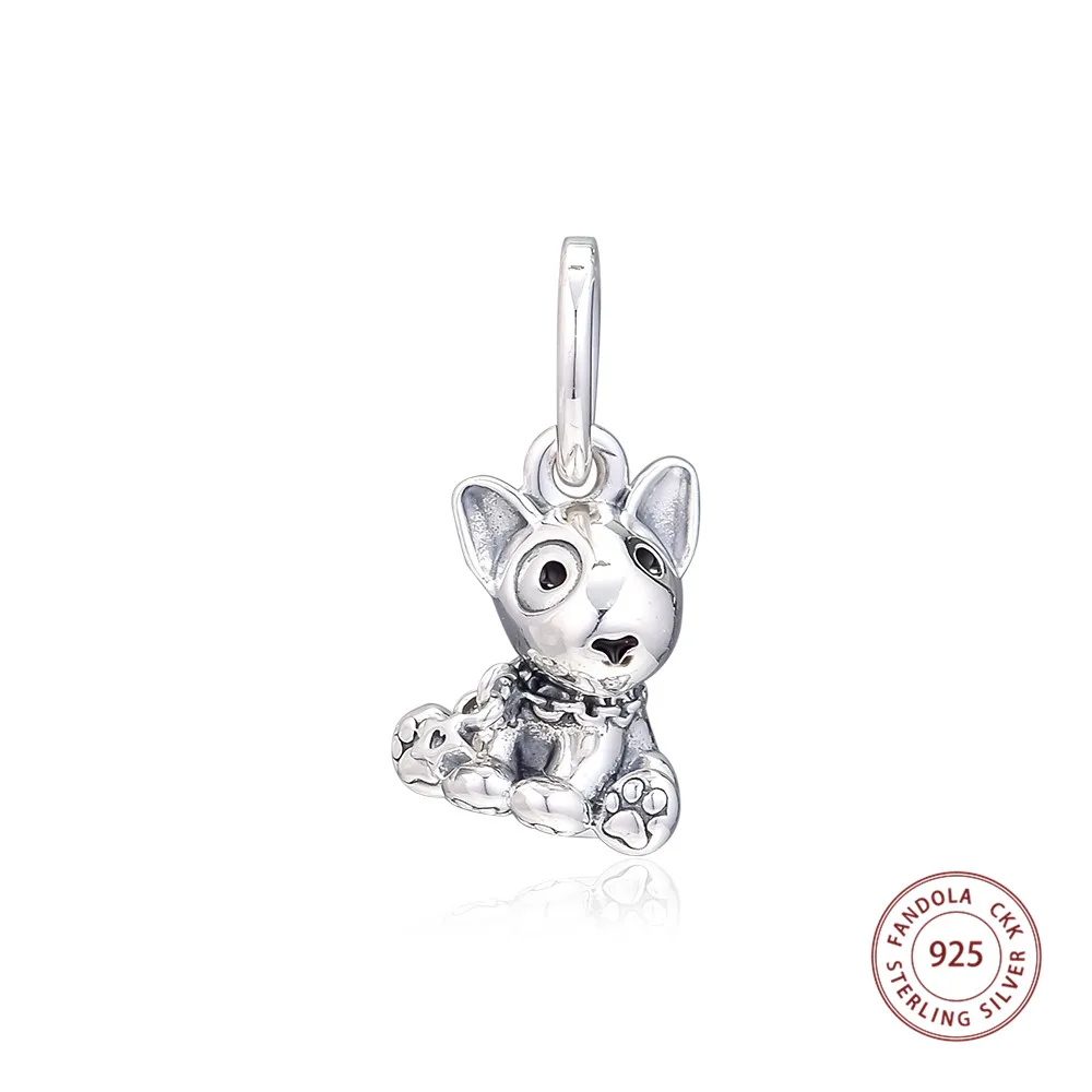 

100% 925 Sterling Silver Bull Terrier Puppy Charms Beads Fits Pandora Bracelets Necklaces Original Charm Silver 925 Jewelry