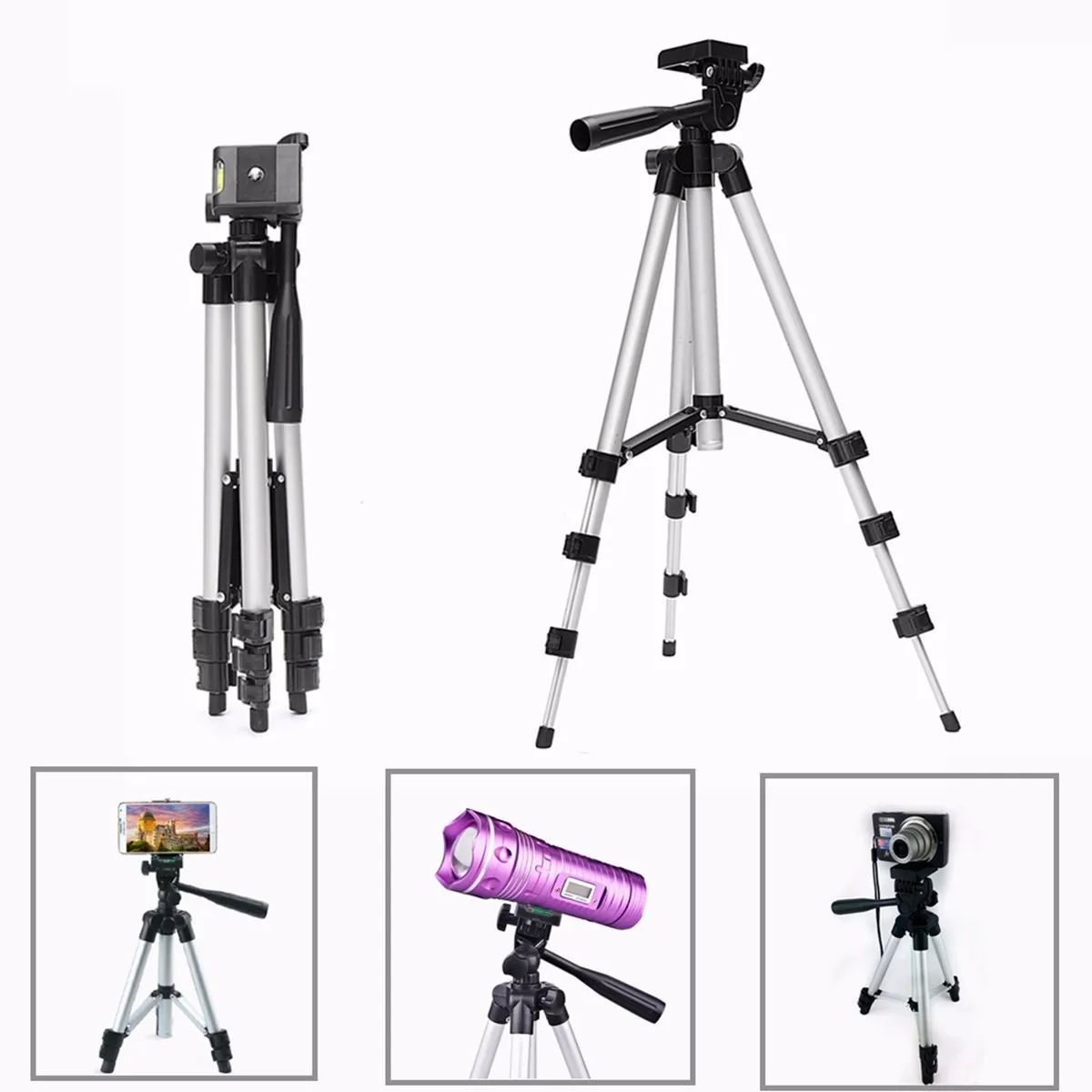

35-103cm 2 in 1 Universal Ripod+Phone Holder Portable Tripod 4 Sections For Smartphone Telescopic Camera Tripod Stand For iPhone