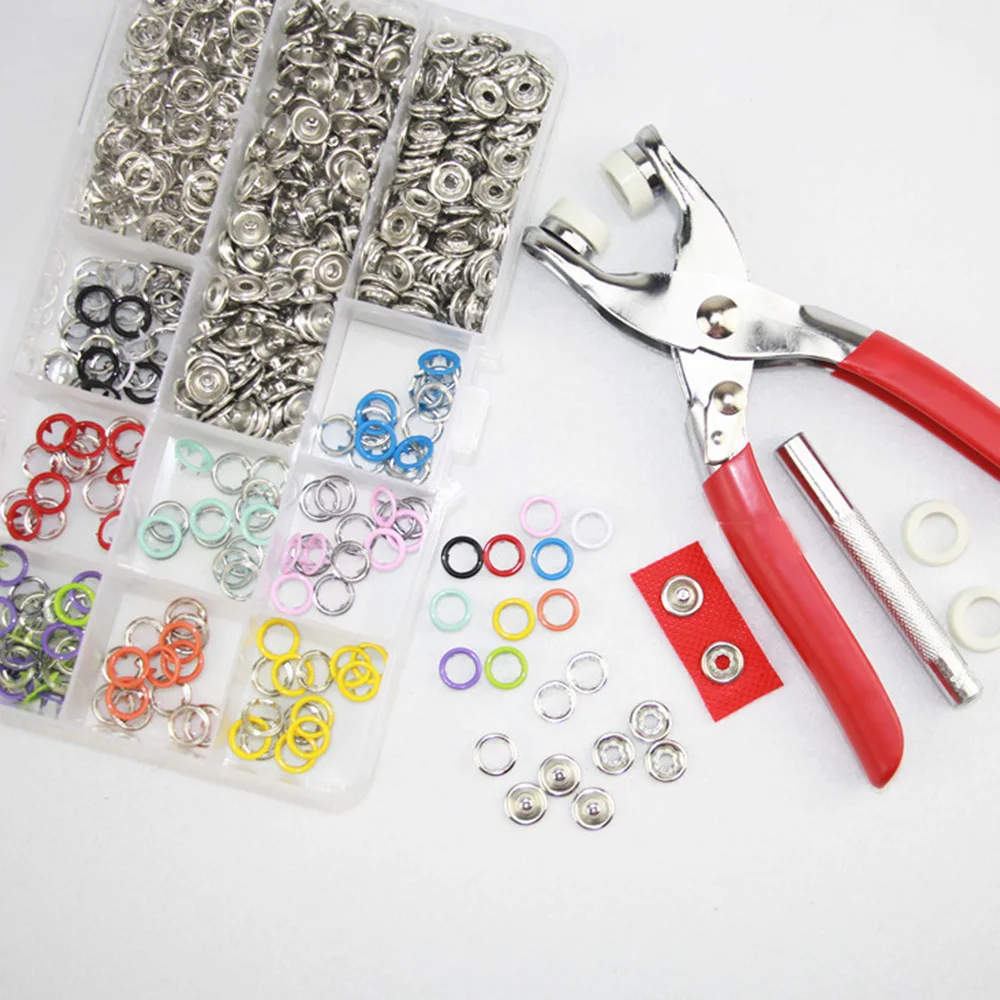 100Set Prong Ring Snap Fasteners//Press Studs Metal Open Ring No Sew Button Plier