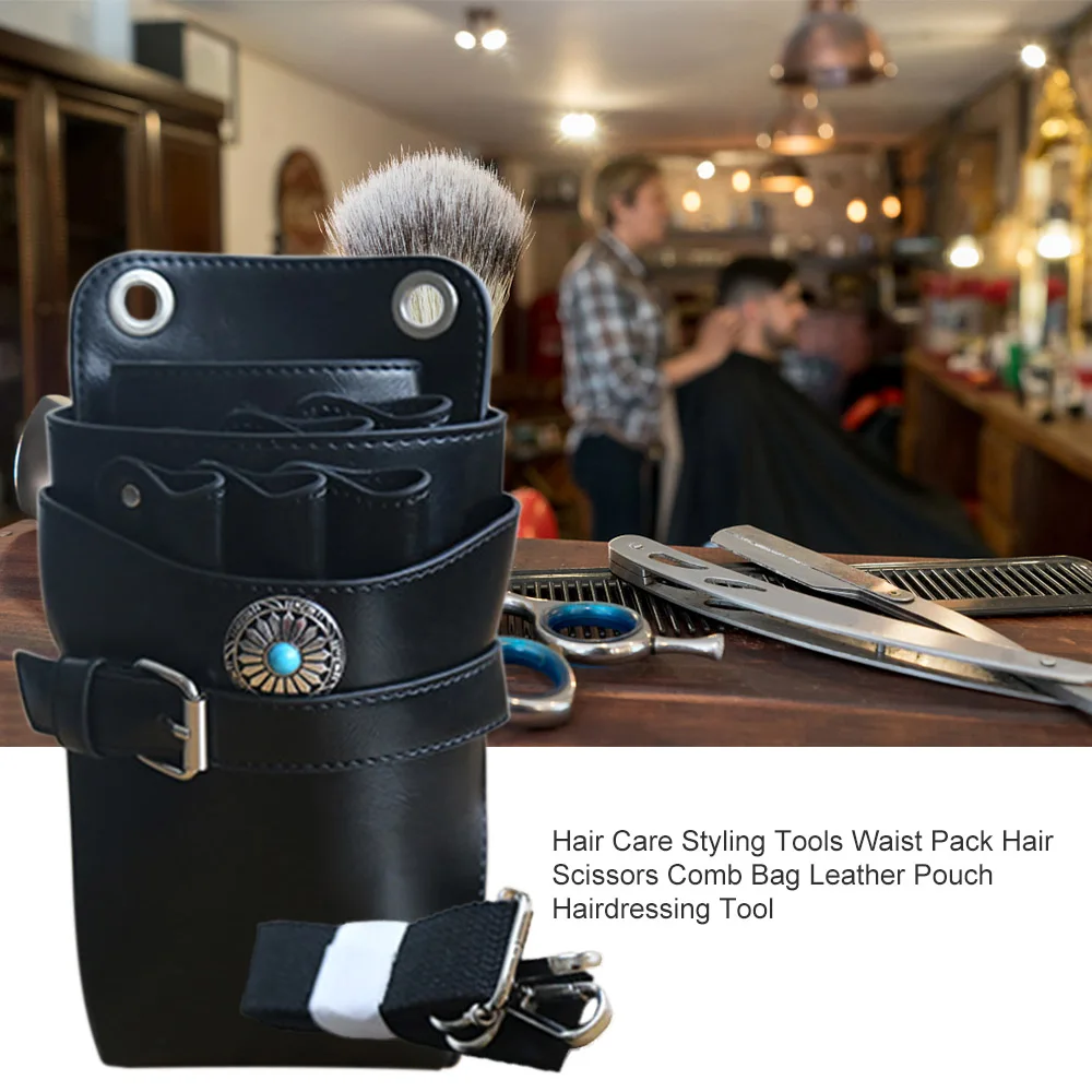Hair Care Styling Tools Waist Pack Hair Scissors Comb Bag Leather Pouch