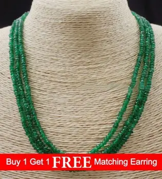 

LiiJi Unique GENUINE Natural Stone 3 Rows 2X4mm Faceted Heating Green Jades Abacus Beads Necklace 18-20''