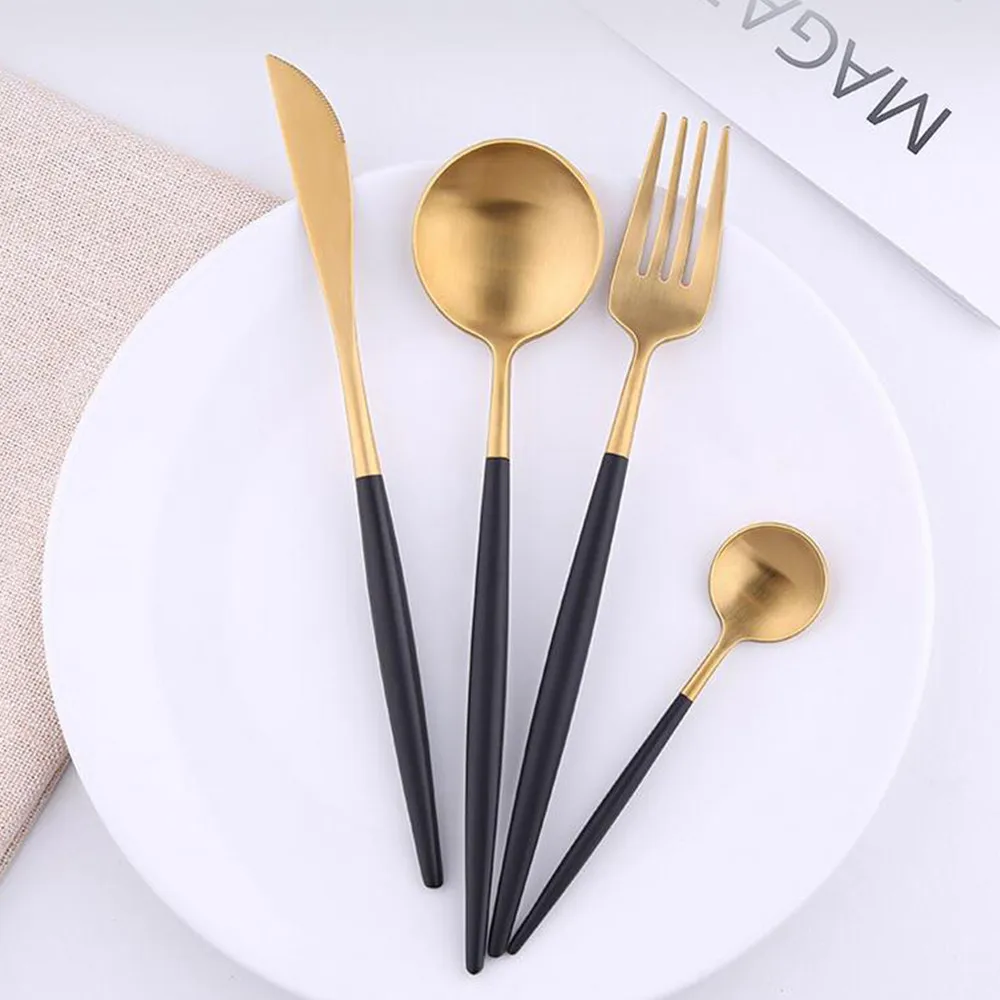 4pcs/lot European Dinnerware Sets Stainless Steel Plating Gold Blue Black Knife Fork Tableware Cutlery Luxury Western Food Set 4pcs/lot European Dinnerware Sets Stainless Steel Plating Gold Blue Black Knife Fork Tableware Cutlery Luxury Western Food Set