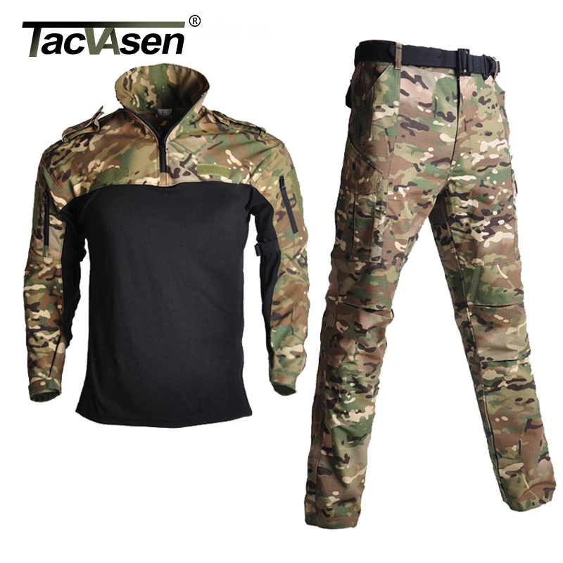 TACVASEN, Мужская камуфляжная тактическая форма, военные футболки и боевые штаны, страйкбол, пейнтбол, комплект одежды, набор для охоты