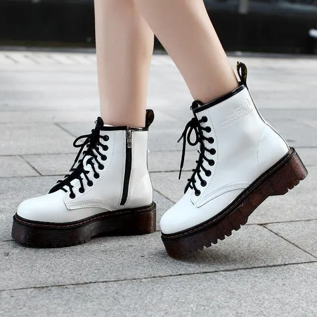 

Botas Women Motorcycle Ankle Boots Wedges Female Lace Up Platforms Autumn Winter Soft Leather Oxford Shoes Woman Botas Mujer