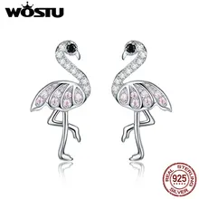 WOSTU, новинка, 925 пробы, серебряные, розовые, фламинго, серьги-гвоздики, кубический цирконий, серьги для женщин, роскошные брендовые ювелирные изделия CQE563