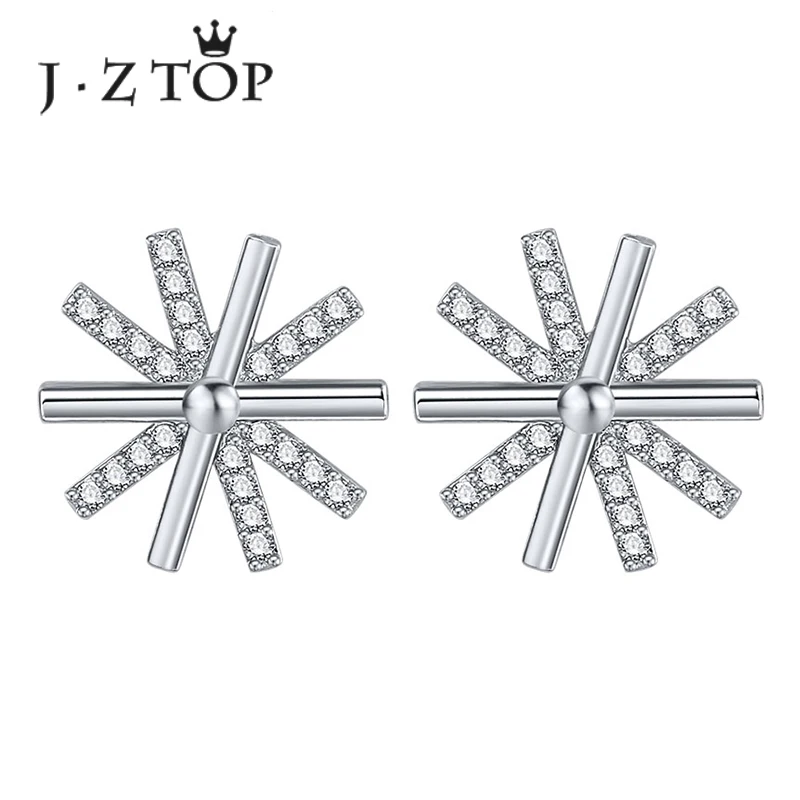 

JZTOP Luxury Crystal Flower Stud Earrings Woman Cute Rhinestone Snowflake Wedding Earring Lady Silver Color Oorbellen Jewelry