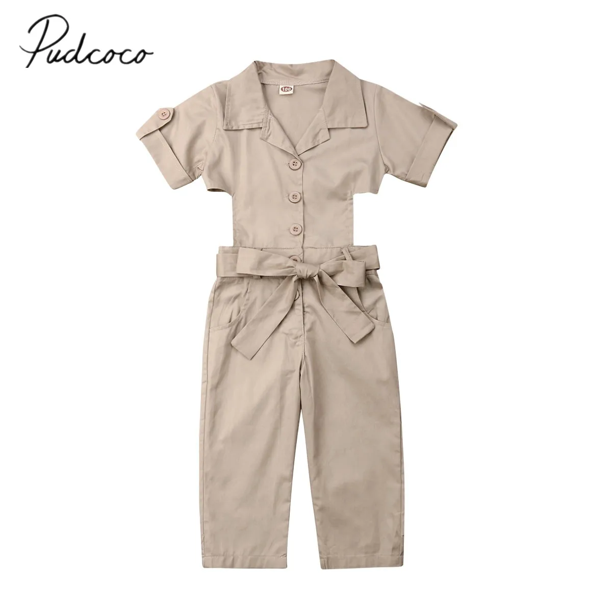 

2019 Brand New 2-7Y Infant Kids Baby Girls Fashion Romper Solid Sashes Belt Backless Jumpsuits Handsome British Style Clothes