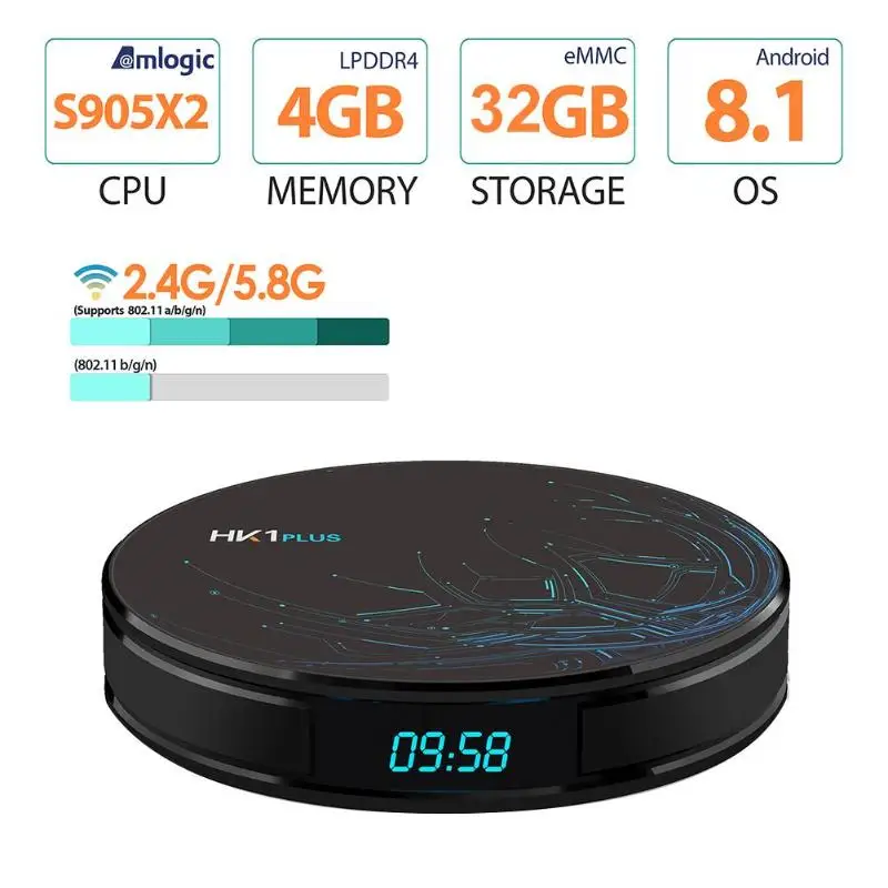 

HK1 Plus Android 8.1 TV Box 4G+32G Amlogic S905X2 Quad Core 2.4G/5G WiFi BT 4.0 4K Set-top Box Media Player US/EU Plug Promotion