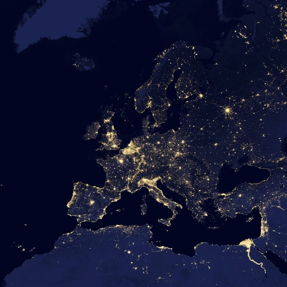 Satellite view of city lights in several European and Nordic cities Poster Print (28 x 28) | Дом и сад