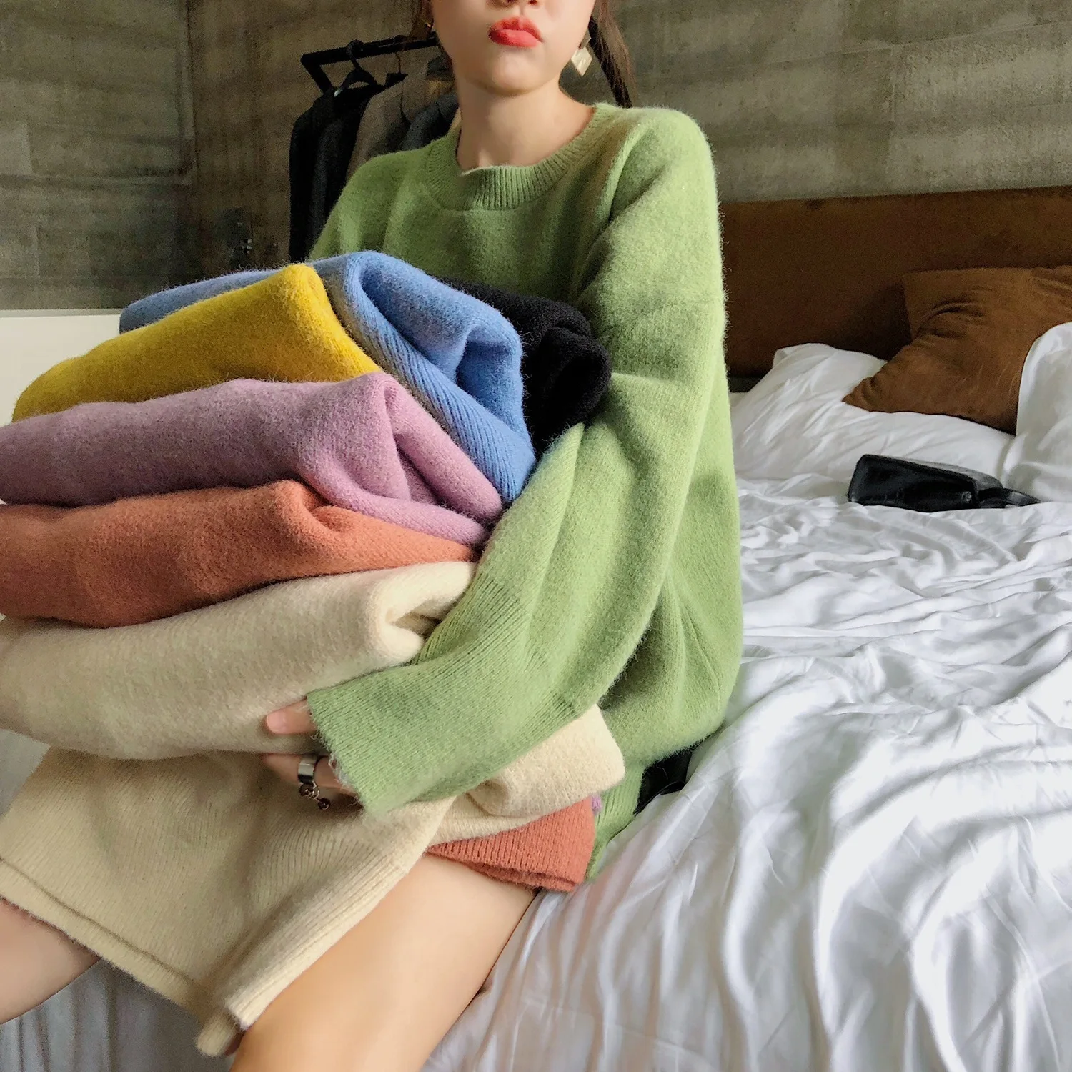 

Autumn 2018 New Pattern Knitting Sweater. Easy Lazy Ventilation Network Sweater Woman Pullover Other Clothes Sweater Loose Coat