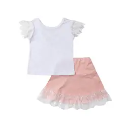 Милые детские топы принцессы с кружевными рукавами для маленьких девочек + юбка с кружевными краями комплект одежды из 2 предметов, модная