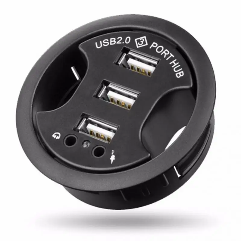 

USB2.0 Hub with Audio Headset Multi-port Hub Round Hole USB Splitter Laptop/PC Expansion Interface Audio Port Plug play