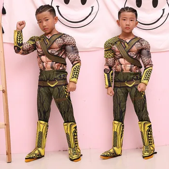 

2018 Aquaman Cosplay Arthur Curry Costume Children Marvel Superhero Jumpsuit Dressed Costume Christmas Gift Halloween Party Prop