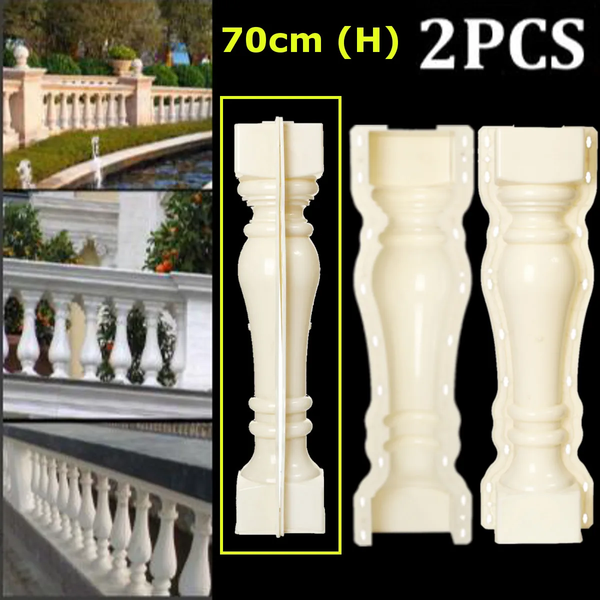 

2Pcs 70*13.5 cm Roman Column Mold Fence Cement Mold Balcony Stair Garden Railing Plaster Concrete Mold Plastic Building Decor