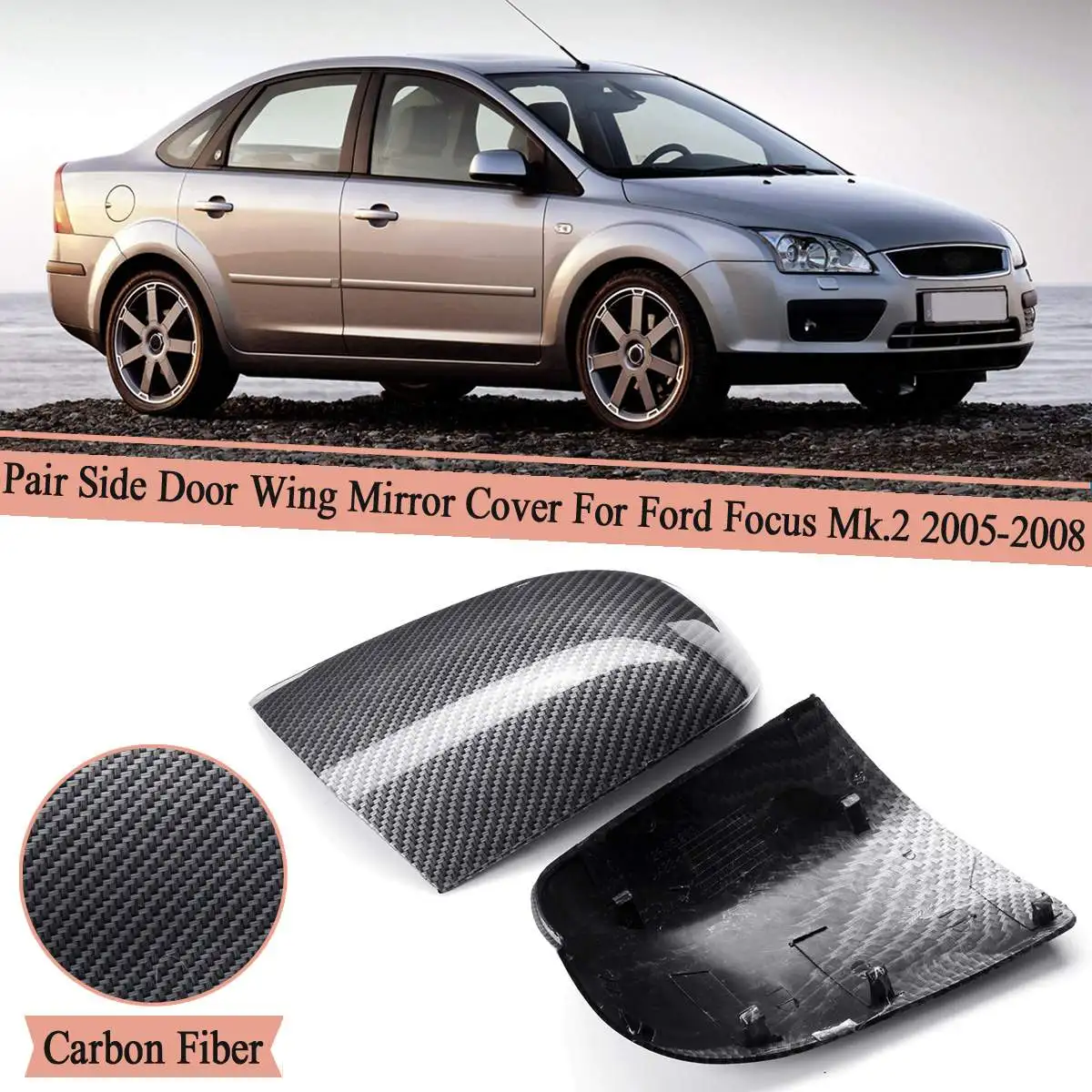 Пара левой и правой передней боковой двери из углеродного волокна крыла зеркала крышки для Ford для Focus Mk.2 2005 2006 2007 2008 Запасная часть