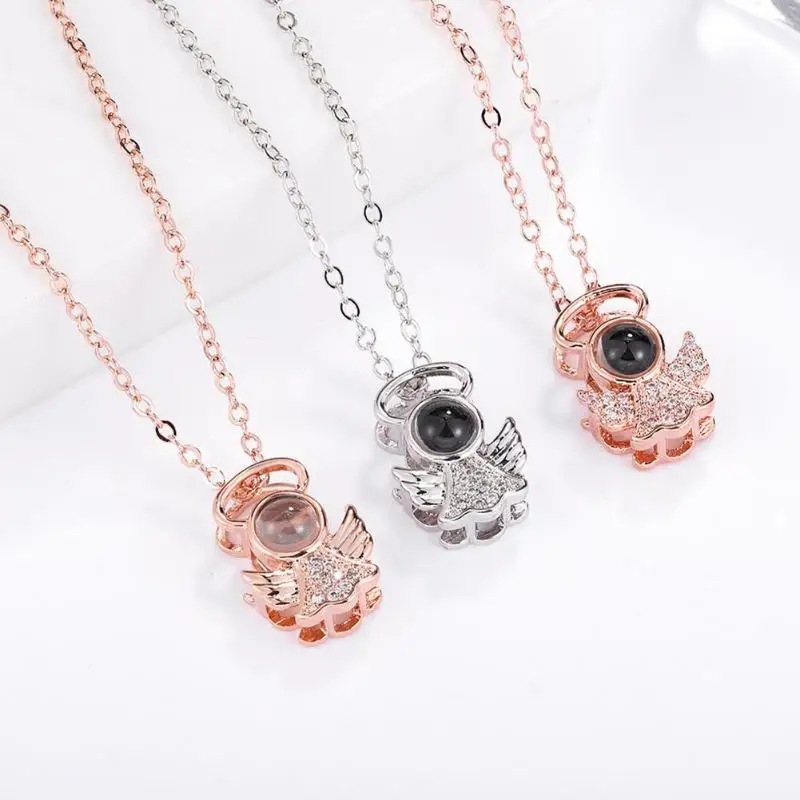

2019 new Valentine's Day gift 100 Languages I Love You Projection Pendant Necklace Women Memory Jewelry lovers gift