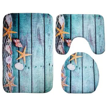

Beach Seashells Starfish Sand Bath Mat Holidays Summer Bathroom Carpet Rug Non-Slip 3 Piece Toilet Mat Set Starfish Floor