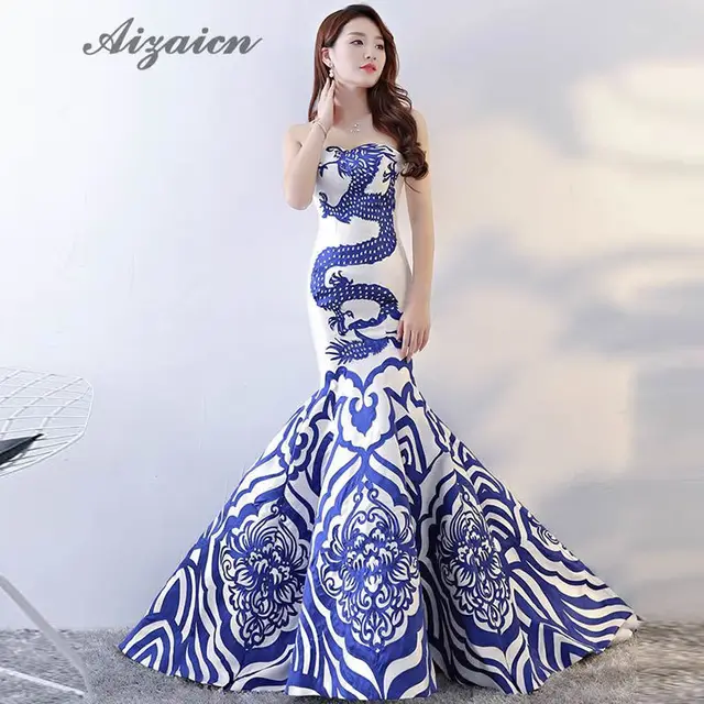 Elegant Chinese Style Evening Dress Dragon Women Twill Satin Cheongsam