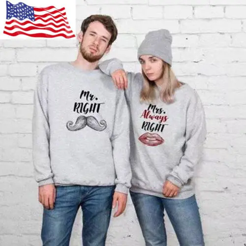 

Fashion Mrs Always Right Lover Couple Matching Hoodie Jumper Tops Sweatshirt new