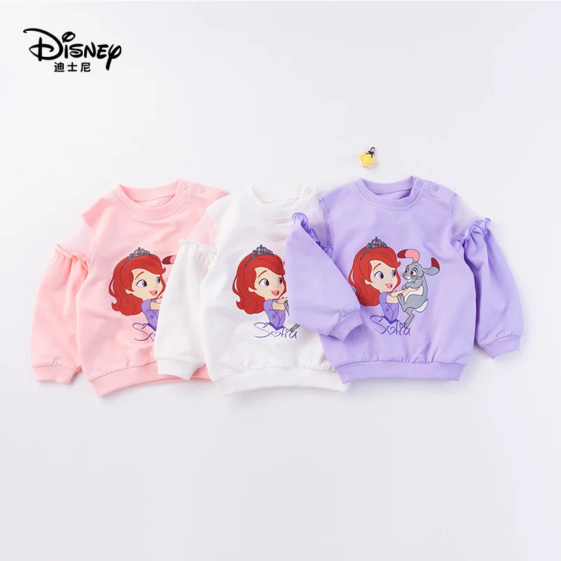 

DISNEY Children's Girl Sweater New Pattern Shoulder Button Spring Long Sleeve Baby Mesh Sleeve Sophia Leisure Time Jacket