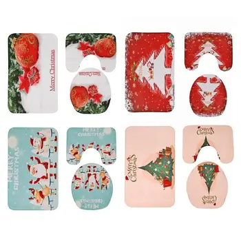 

3pcs Christmas Printed Anti-Slip Bath Mat Toilet Seat Cover Washable Rug