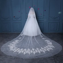 Модная свадебная вуаль двухслойная Соборная Длинная фата с аппликацией мягкая вуаль из тюля цвета слоновой кости с расческой ручной работы