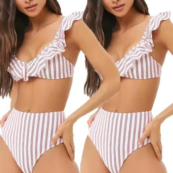 

Sexy 2019 New Women Striped Ruffles Bikini Set Bandage Push-Up Padded Swimwear Swimsuit Bathing Brazilian