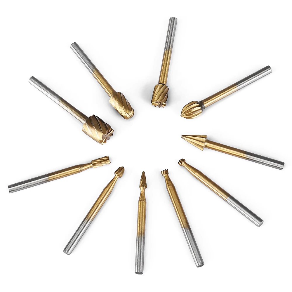 10PCS HSS Router Bits Rotary Burr Tools Set Drill Hardware Hand Tools For Wood, Aluminum