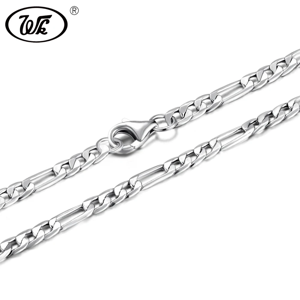 WK 50CM 75CM 3MM 925 Sterling Silver Figaro Chain Men Male Mens Silver