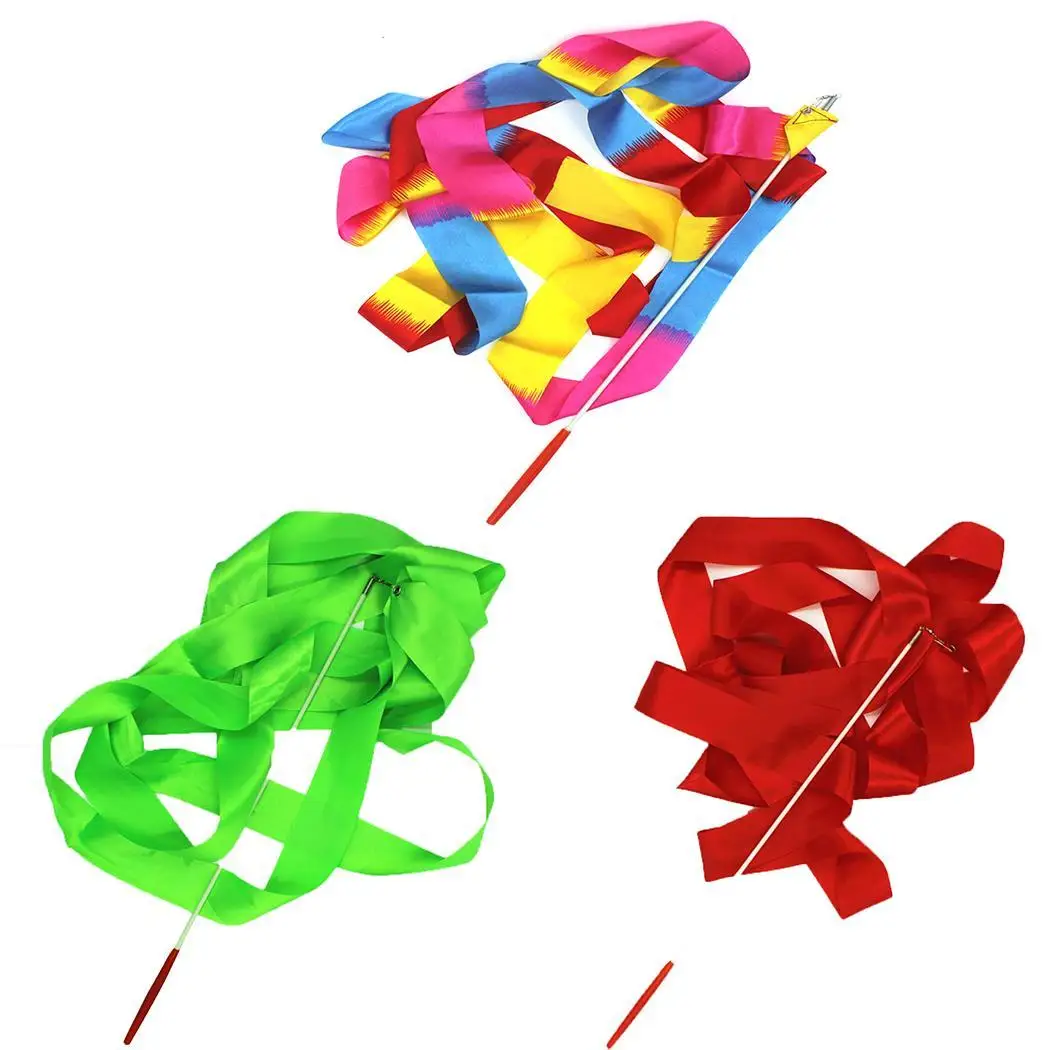 

Gymnastics Color Ribbon 4M Fitness Dance Ribbon Ballet Twirling Stick Gym Rhythmic Rod Gymnastics training Kids Hobby Gift