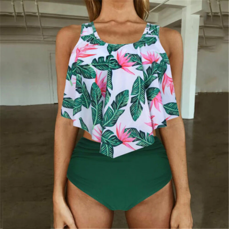 

High Waist Swimsuit Woman 2019 Sexy Bikini Swimwear Ruffle Vintage Striped Bottom Bikini Set Stripe Print Dot Bathing Suit Lady