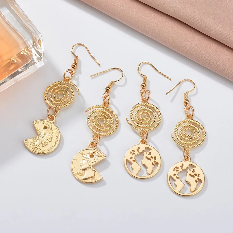 

Gold Round Earth Shape Long Drop Earrings Fashion Jewelry For Women Classic Great Wedding Earrings Jewelry Accessories