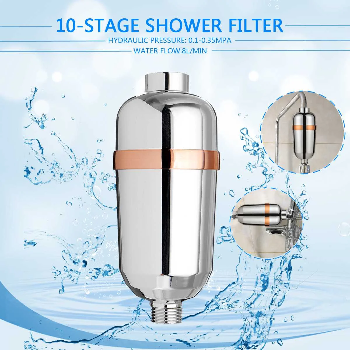 

10 Stage Bath Water Purifier Bathroom Shower Filter 1/2'' Universal Water Treatment Health Softener Chlorine Removal High Output