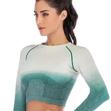 Градиент окрашивания дизайн модные спортивные рубашки йоги с длинным рукавом бег Одежда для фитнеса, Йоги Женский