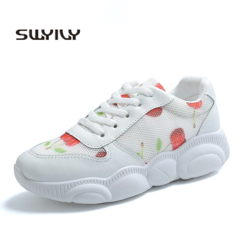

SWYIVY Women Shoes Sneakers Spring 2019 Cherry Sneaker Platform White Shoes New Casual Sneakers For Women Mesh Breathable Shoe