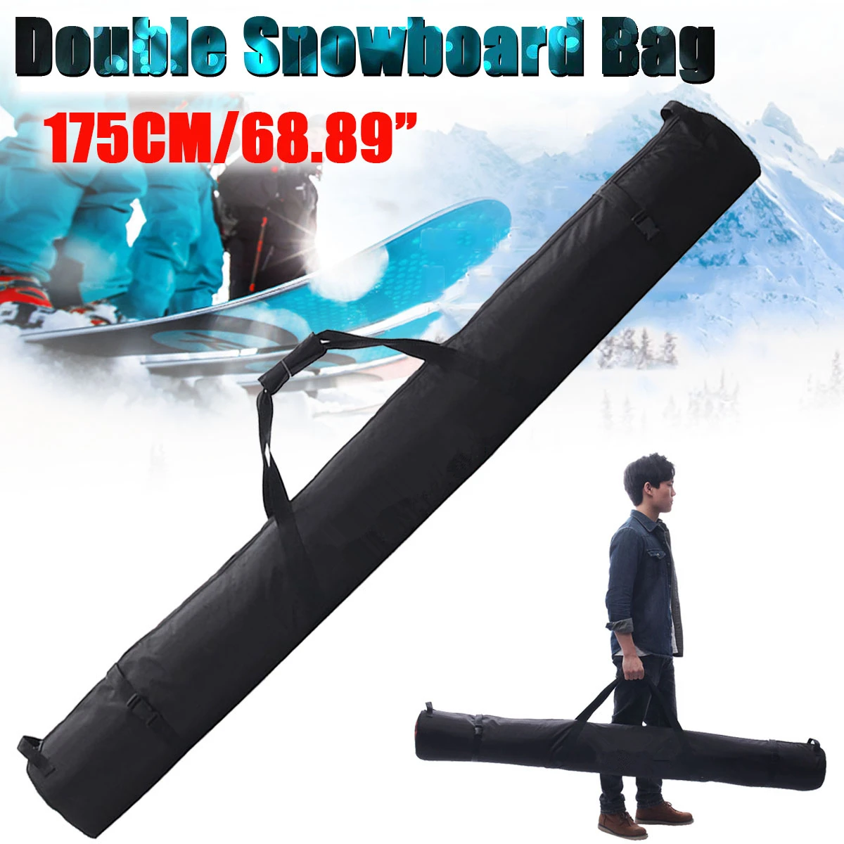 175cm/69 Inch Snowboard Skiing Bag for Double Snowboard in Polyester