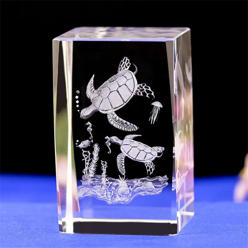 

Home Decor Crystal Cuboid Ornaments 3D Carving Turtle Model Children's Gift Fengshui Crafts Home Decoration Accessories