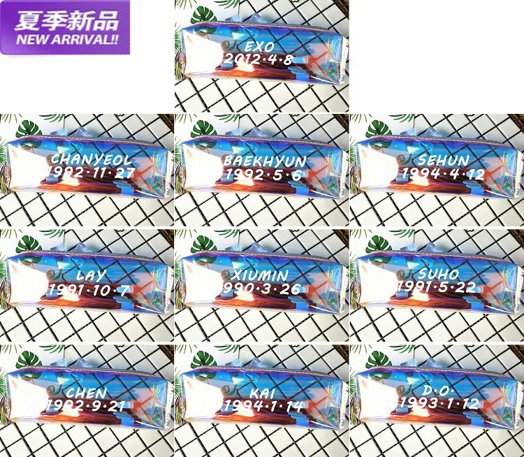 

[MYKPOP]EXO Pen Bag Storage Case Laser Style Transparent Bag Stationery KPOP Collection SA18071601