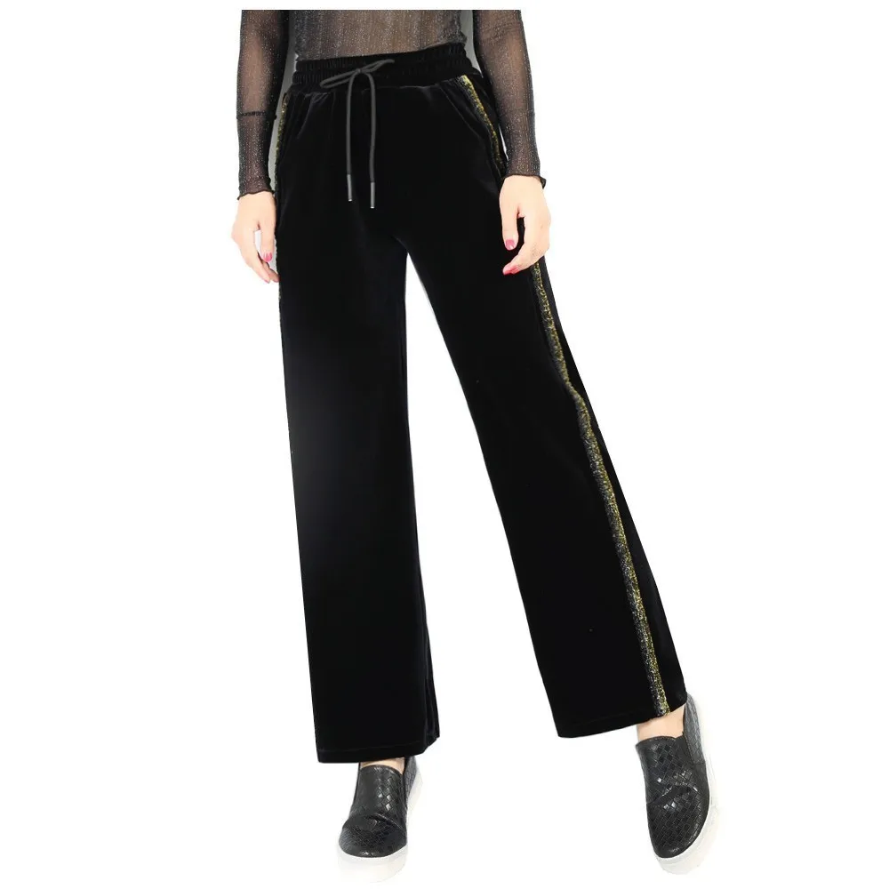 

Korean Casual Wide Leg Pants Women Winter Velour Trousers Female Plus Size Elastic High Waist Flare Pants Loose Lady Streetwear