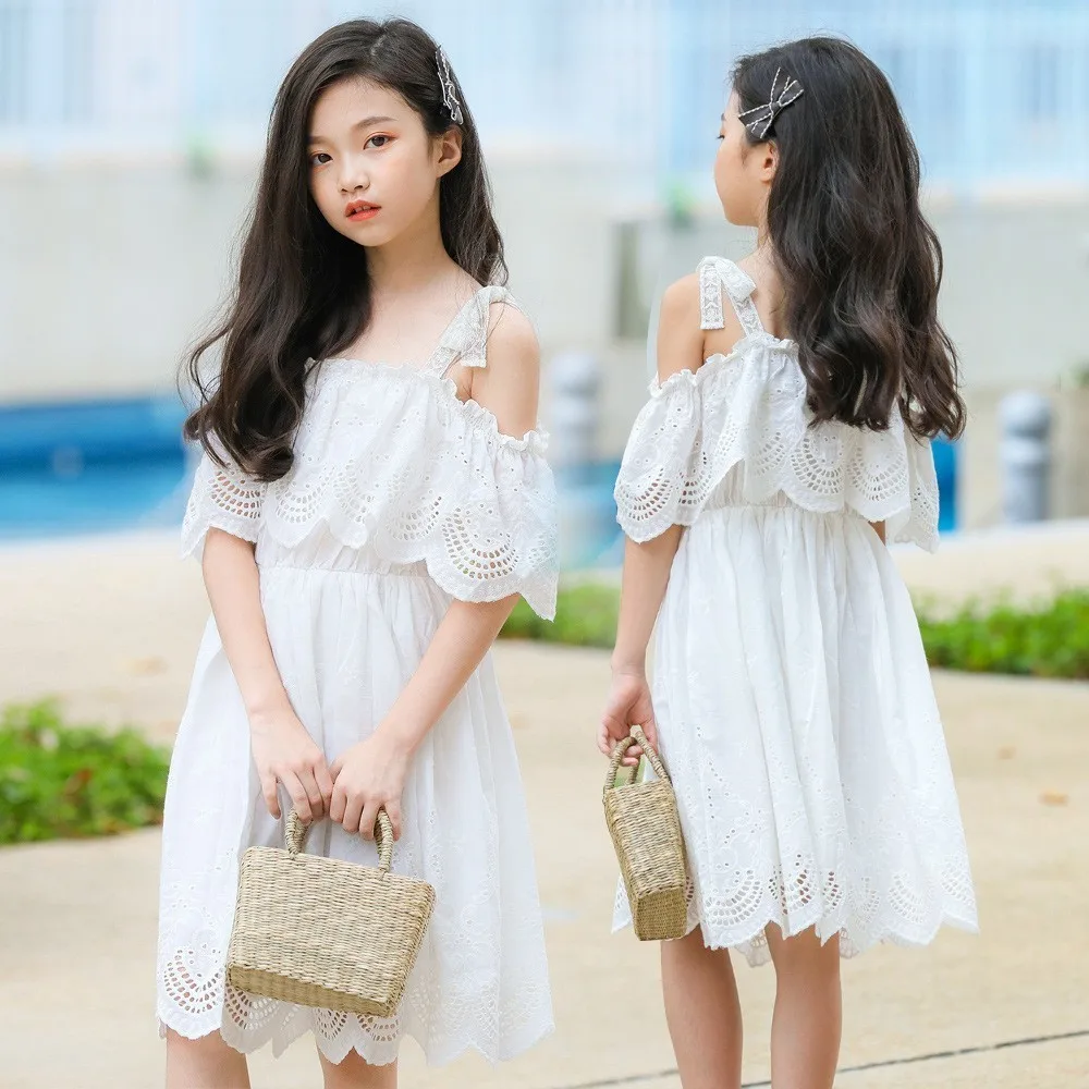 Платье для девочек от 5 до 6 лет, от 12 до 14 лет, белое платье принцессы для подростков, г. летняя стильная одежда для девочек до колена, детская одежда