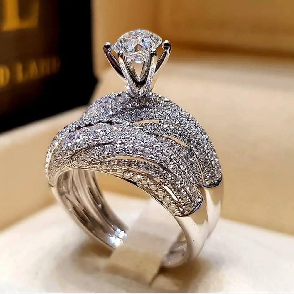 Женские свадебные кольца обручальные кольца из стерлингового серебра 925 пробы комплект из 2 предметов