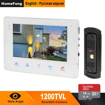 

HomeFong Door Intercom Systems Door Bell Camera Wired Video Door phone 7 inch Home Video Intercom 16G Memory Card Support CCTV