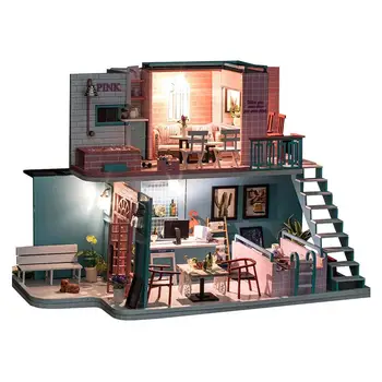 

1/24 Miniature Dollhouse Kit DIY Handcraft House Model with LED Lights Educational Toys Birthday Gift for Children Kids Adult
