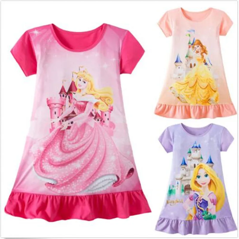 

New Baby Dresses Pattern Print Toddler Kid Baby Girls Rapunzel Belle Aurora Princess wedding Print Cotton Party Dress A